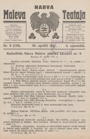 Narva Maleva Teataja ; 9 (126) 1937-04-30
