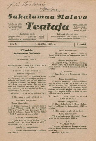 Sakalamaa Maleva Teataja ; 6 1929-03-01