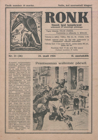 Ronk : perekonna ja noorsoo ajakiri ; 21 (36) 1924-05-24