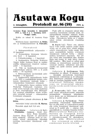 Asutawa Kogu protokoll nr.86 (59) (3. detsember 1919)