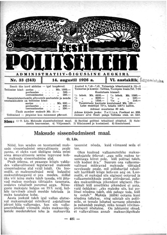 Eesti Politseileht ; 33 1926