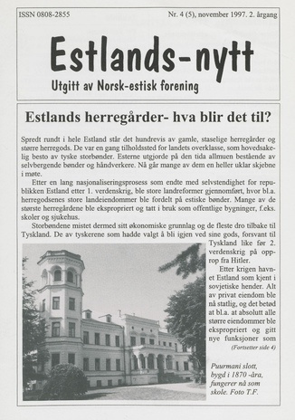 Estlands-nytt : allment tidsskrift for Estlands-interesserte ; 4 (5) 1997-11