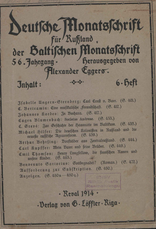 Baltische Monatsschrift ; 6 1914-06