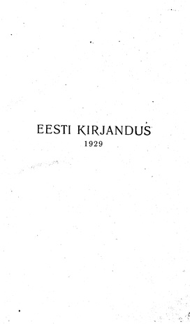 Eesti Kirjandus ; sisukord 1929