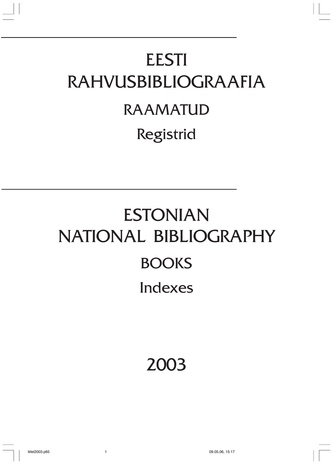 Eesti Rahvusbibliograafia. Raamatud : registrid ; 2003