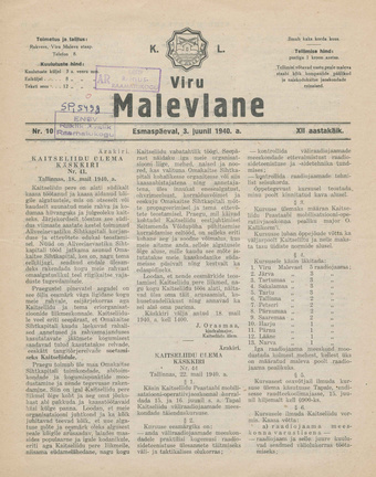 K. L. Viru Malevlane ; 10 1940-06-03