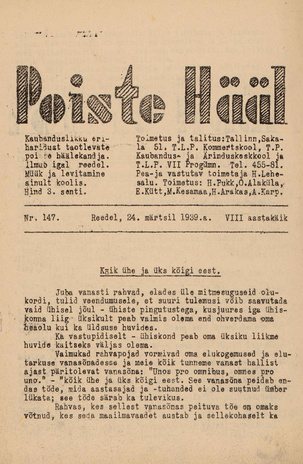 Poiste Hääl ; 147 1939-03-24