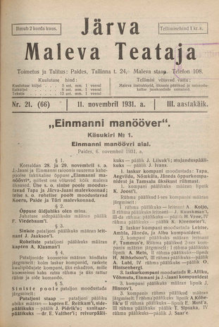 Järva Maleva Teataja ; 21 (66) 1931-11-11