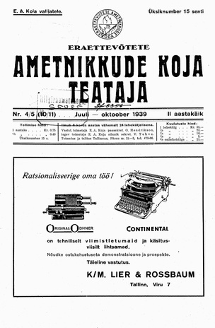 Eraettevõtete Ametnikkude Koja Teataja ; 4-5 1939-07/10