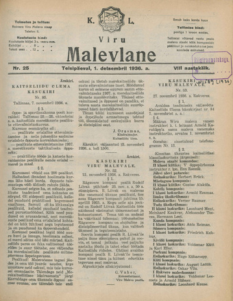 K. L. Viru Malevlane ; 25 1936-12-01