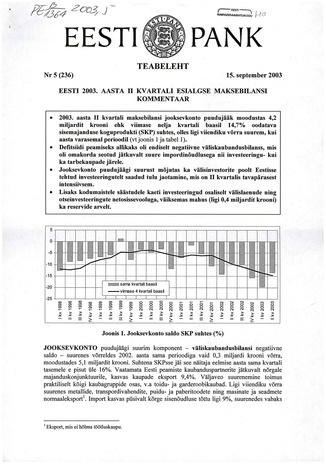 Eesti Pank : teabeleht ; 5 (236) 2003-09-15