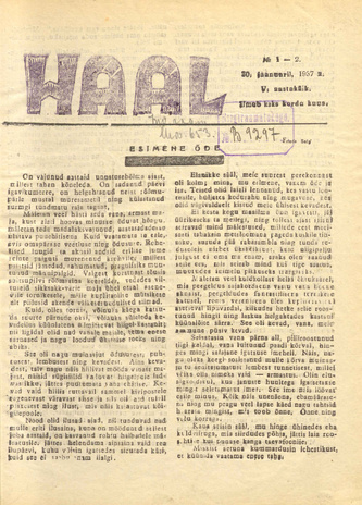 Hääl : kunsti, teaduse ja belletristika kuukiri ; 1-2 1937-01-30