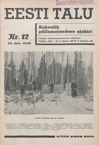 Eesti Talu : rahvalik põllumajanduse ajakiri ; 12 1940-12-28