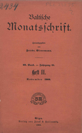 Baltische Monatsschrift ; 11 1909-11