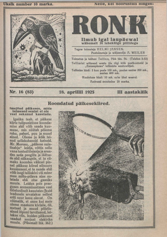 Ronk : perekonna ja noorsoo ajakiri ; 16 (83) 1925-04-18