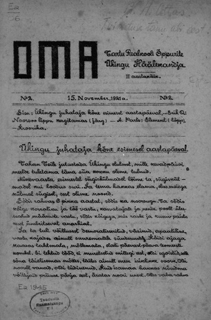 Oma : Tartu Reaalkooli õppurite Ühingu Häälekandja ; 2 1921