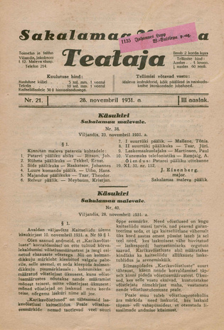 Sakalamaa Maleva Teataja ; 21 1931-11-28