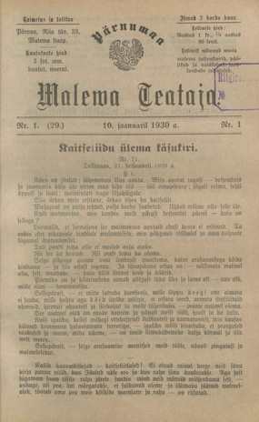 Pärnumaa Maleva Teataja ; 1 (29) 1930-01-10