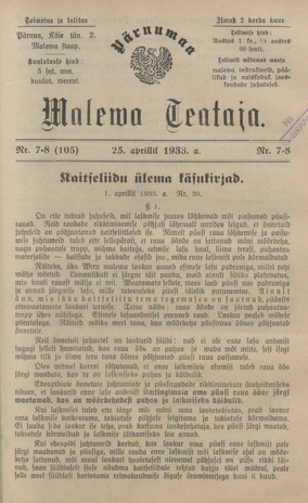 Pärnumaa Maleva Teataja ; 7-8 (105) 1933-04-25