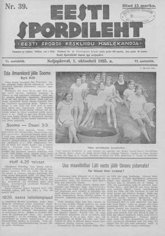Eesti Spordileht ; 39 1925-10-01