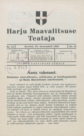 Harju Maavalitsuse Teataja ; 12 1939-12-29