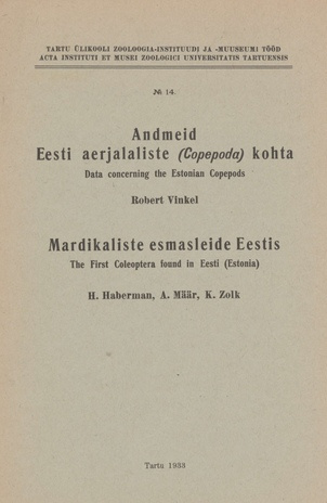 Andmeid Eesti aerjalaliste (Copepoda) kohta = Data concerning the Estonian Copepods
