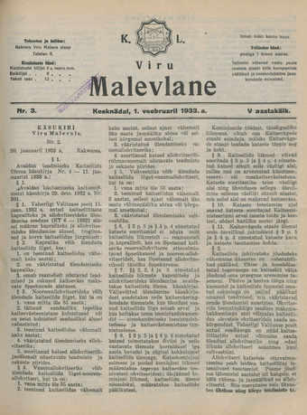 K. L. Viru Malevlane ; 3 1933-02-01