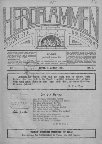 Herdflammen : Baltisches Haus- und Jugendblatt ; 1 1924-01-01