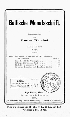 Baltische Monatsschrift ; 8 1877