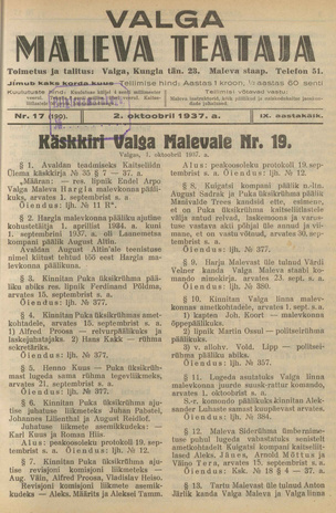 Valga Maleva Teataja ; 17 (190) 1937-10-02