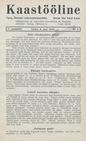 Kaastööline : Tartu Ühisabi Informatsioonileht ; 5 1940-05-08