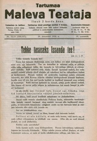 Tartumaa Maleva Teataja ; 23/24 (236/237) 1938-12-20