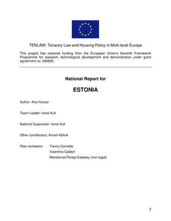 TENLAW: Tenancy Law and Housing Policy in Multi-level Europe. National Report for Estonia