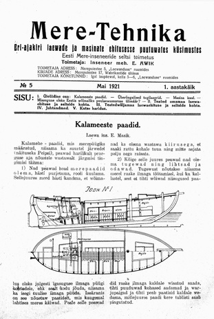 Mere-Tehnika : eri-ajakiri laevade ja masinate ehitusesse puutuvates küsimustes ; 5 1921-05