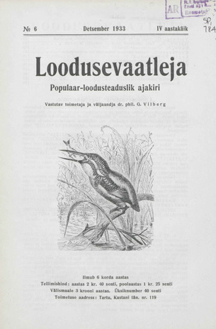 Loodusevaatleja : populaar-loodusteaduslik ajakiri ; 6 1933-12