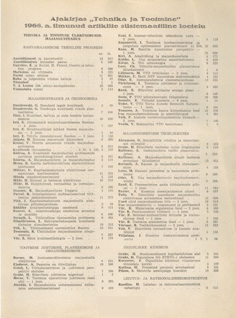 Tehnika ja Tootmine ; sisukord 1968