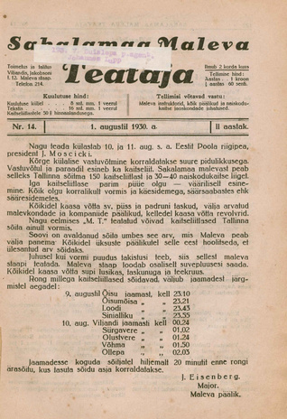 Sakalamaa Maleva Teataja ; 14 1930-08-01