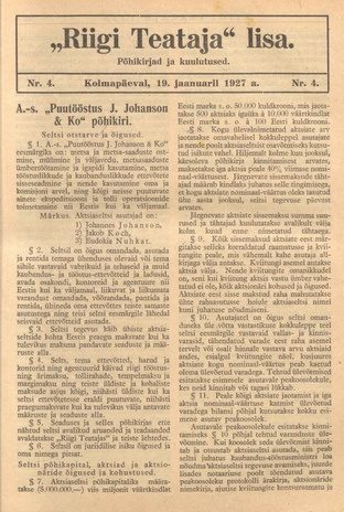 Riigi Teataja Lisa : seaduste alustel avaldatud teadaanded ; 4 1927-01-19