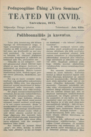 Pedagoogiline Ühing "Võru Seminar" : teated ; VII (XVII) 1933-11