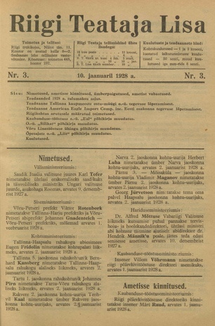 Riigi Teataja Lisa : seaduste alustel avaldatud teadaanded ; 3 1928-01-10