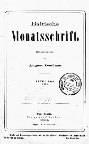 Baltische Monatsschrift ; 6 1881