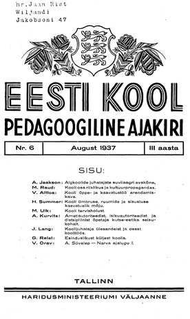 Eesti Kool ; 6 1937-08
