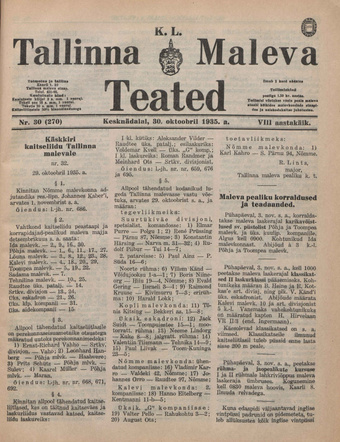 K. L. Tallinna Maleva Teated ; 30 (270) 1935-10-30