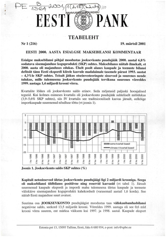 Eesti Pank : teabeleht ; 1 (216) 2001-03-19