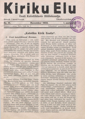 Kiriku Elu : Eesti Katoliiklaste Häälekandja ; 11 1933-11