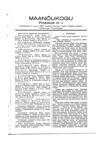 Maanõukogu protokoll nr.1 (1. juuli 1917)
