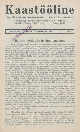 Kaastööline : Tartu Ühisabi Informatsioonileht ; 2 1940-02-09