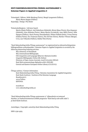 Eesti Rakenduslingvistika Ühingu aastaraamat = Estonian papers in applied linguistics ; 4