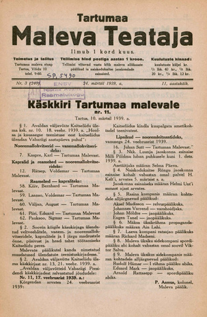 Tartumaa Maleva Teataja ; 3 (240) 1939-03-24