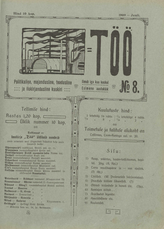 Töö : politikaline, majandusline, teadusline ja ilukirjandusline nädalaleht ; 8 1909-07-01